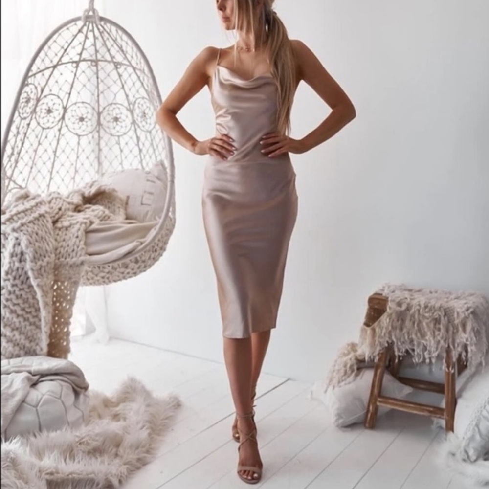 Whyte Valentyne Natalia Satin Cowl Midi Slip Dress AU 10